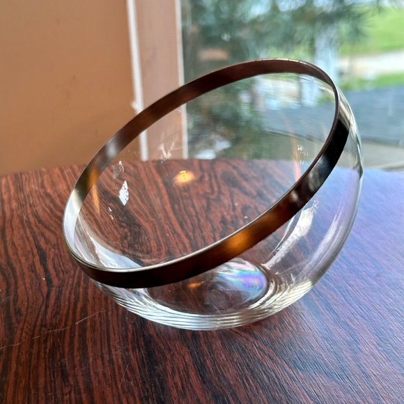 Dining Vintage Silver Rimmed Slanted Clear Glass Terrarium Bowl